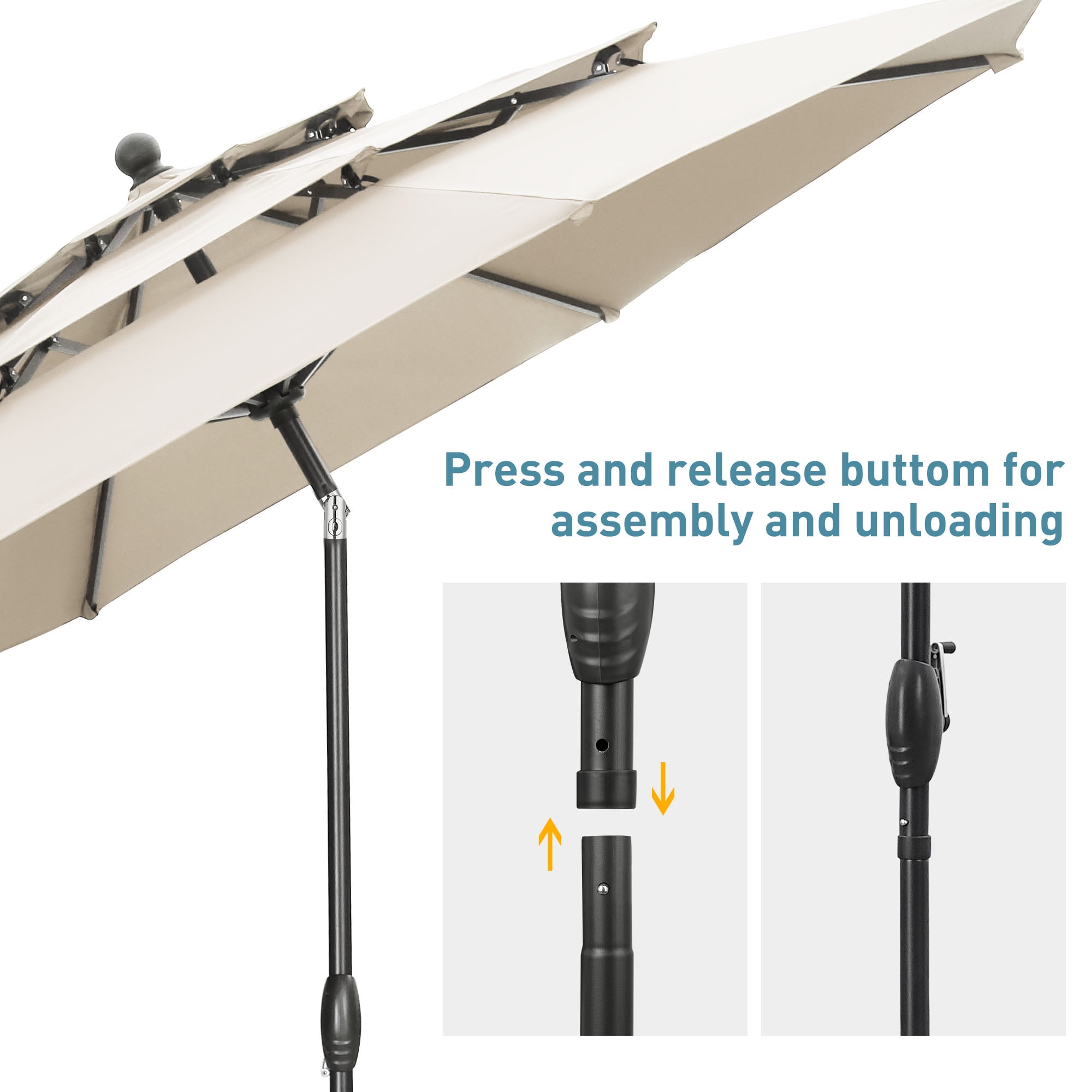 Autlaycil 10ft Beige Patio Umbrella with Push Button Tilt and Crank, 8 Sturdy Ribs UV Protection Waterproof for Garden, Deck, Table, Pool