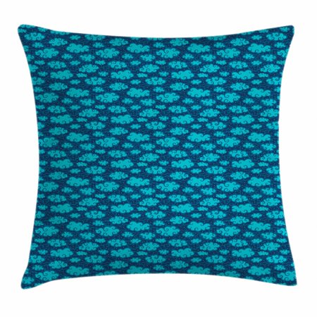 Snowflake Pals - Clouds Throw Pillow Cushion Cover, Stylized Pattern of Dreamy and Curvy Clouds with Snowflake, Decorative Square Accent Pillow Case, 18 X 18 Inches, Pale Blue Petrol Blue and Night Blue, by Ambesonne