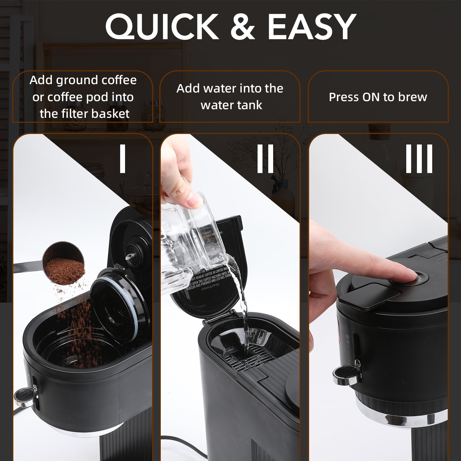 KNDKO Single Serve Coffee Maker for K Cup POD or Ground Coffee, Coffee Machine with 14oz Water Tank, Adjustable Funnel Handle, Self-Clean