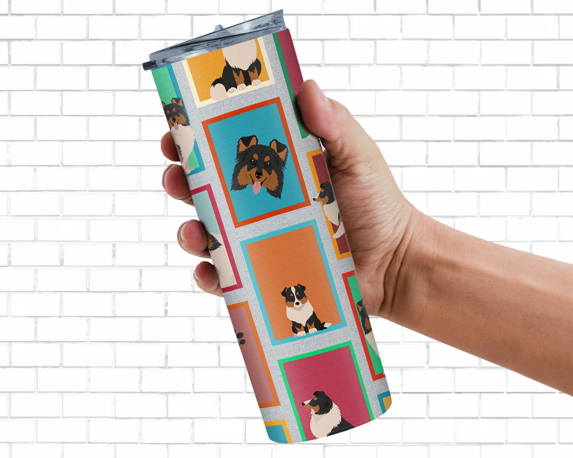 Carolines Treasures MLM1172TBL20 20 oz  Lots of Tricolor Sheltie Stainless Steel Skinny Tumbler