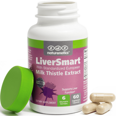 Milk Thistle Liver Cleanse Detox & Support Supplement - LiverSmart by Naturenetics: 145mg Silymarin – 6 Liver Detoxifier & Regenerator Ingredients Including Dandelion Root & Artichoke – Vegan – (Best Liver Detoxifier Supplement)