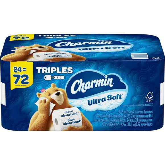 Charmin Toilet Paper, Ultra Soft, 24 Triple Rolls = 72 Regular Rolls, 183 Sheets Per Roll