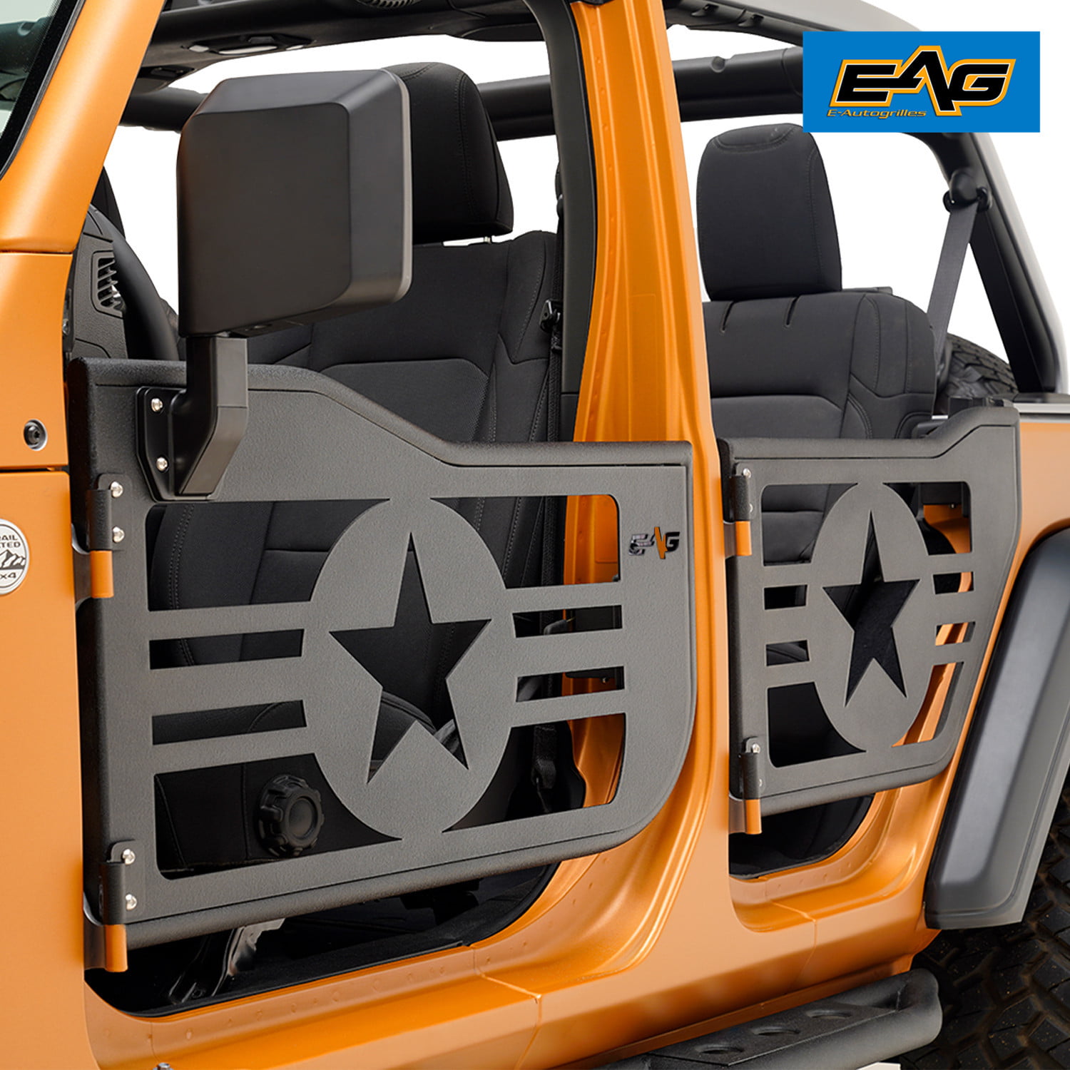 EAG Military Tubular Door with Reflection Mirror Fit for 2018-2022 Wrangler  JL 4 Door Only 