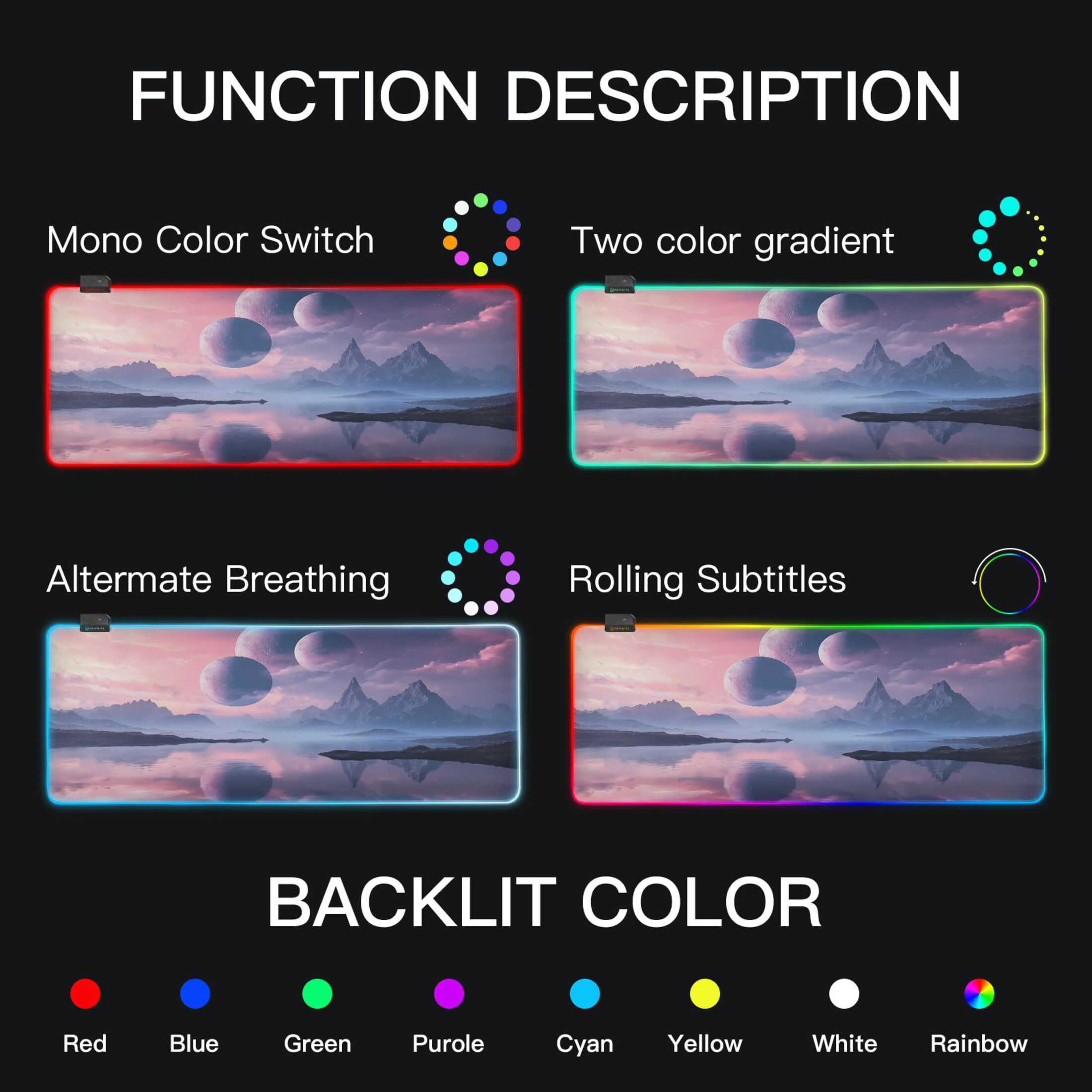 Haosy RGB Led Gaming Mouse Pad Non-Slip Large Keyboard Desk Mat 13 Light Modes 31.5x11.8 inch Beautiful Alien Landscape