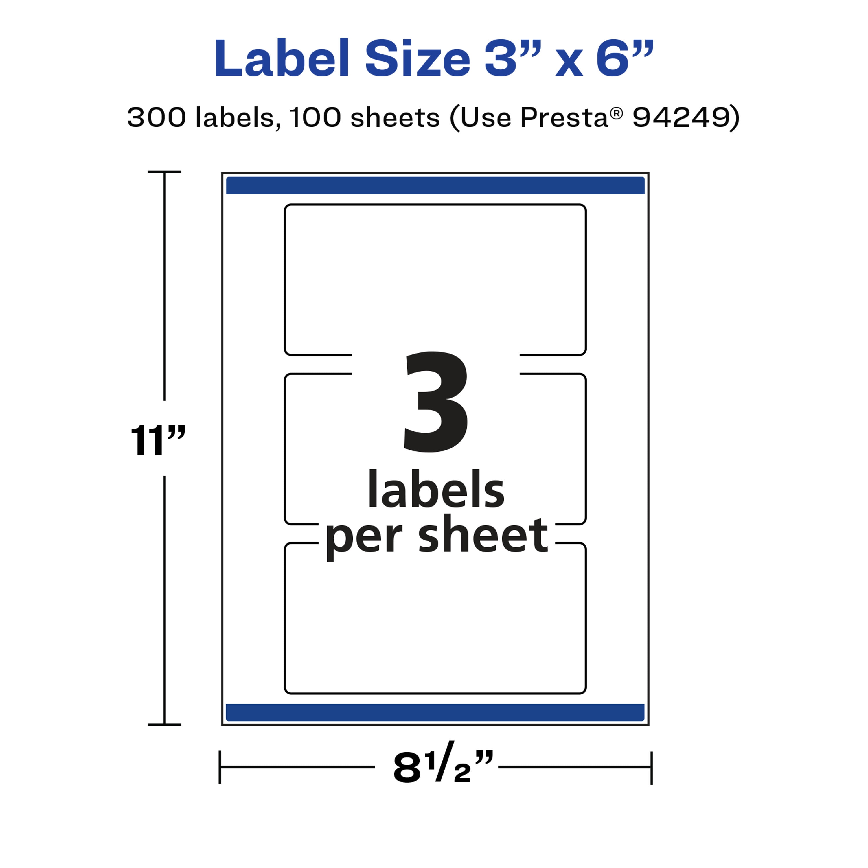 Avery Glossy White Rectangle Labels, 3" x 6", 300 Total