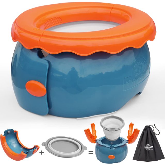 Orinal de viaje para niños pequeños, orinal portátil para el automóvil con bolsa de almacenamiento (azul oscuro)