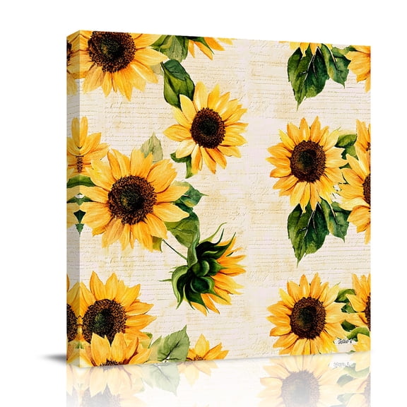 Vintage Sunflower Canvas Wall Art for Living Room, Retro Flower Leaf Poster Print Painting for Bedroom Office Home Decoration Wall Pictures Prepare To Hang 12"x12"