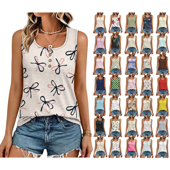 IMENGL Tank Tops for Women Sleeveless Dresses Long Sleeve Dresses V Neck Printed Long Dress Soft Casual Women's Slim-Fit Camisole,M-XXL