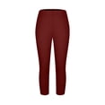 thumbnail image 4 of Plus Size Capri Leggings for Women Slim Fitted Yoga Pants Tummy Control Workout Solid Cropped Slacks Wine 4XL, 4 of 6