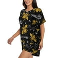 thumbnail image 2 of Naloa Hohey Bee Golden Embroidery Women's Short-Sleeved Pajama Set, Loungewear, Summer pajamas, Breathable Cozy - XX-Large, 2 of 9