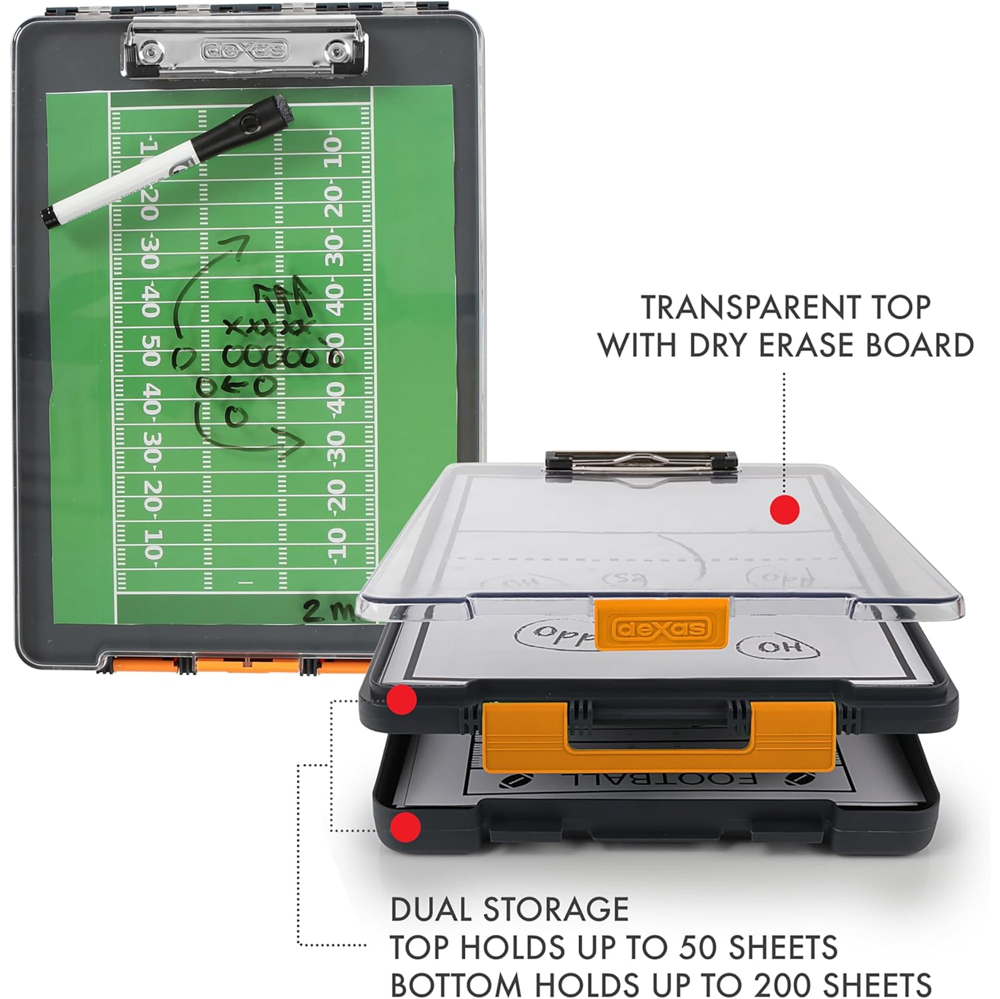 Dexas Clearview Clipcase Clipboard, 13.75 X 9.5 in, Orange