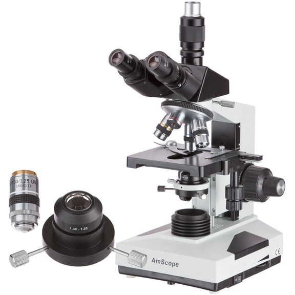 AmScope 40X-2000X Trinocular Compound Darkfield Microscope with Oil Condenser and 100X Iris Objective New