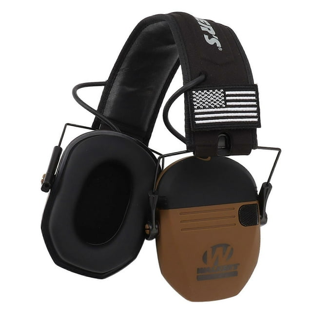 Noise Reduction Electronic Earphones Noise Reduction Foldable ABS Adjustable Headband Safety Ear Muffs for Mowing Work Khaki