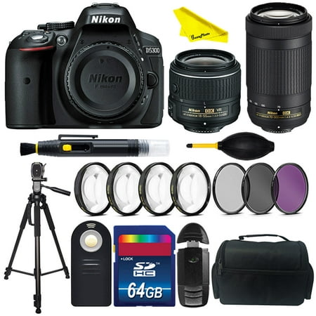 Nikon D5300 DSLR Camera with AF-P Nikkor 70-300mm 1:4.5-6.3G ED Lens + AF-P Nikkor 18-55mm VRII + BuzzPhoto Start