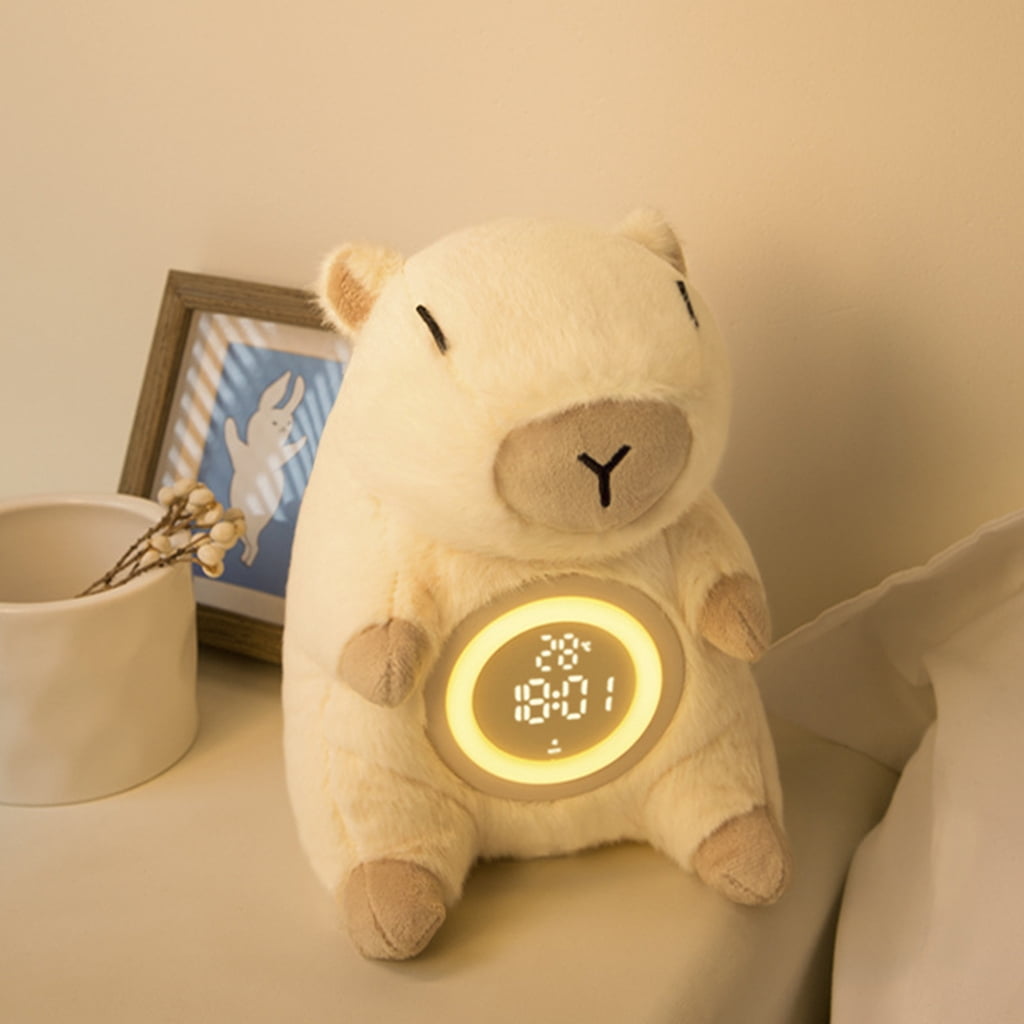 Capybaras LED Alarm Clock for Children, USB Powereds Soft Polyester Lamp, Touch Control, Dimmable Brightness, Timers Setting