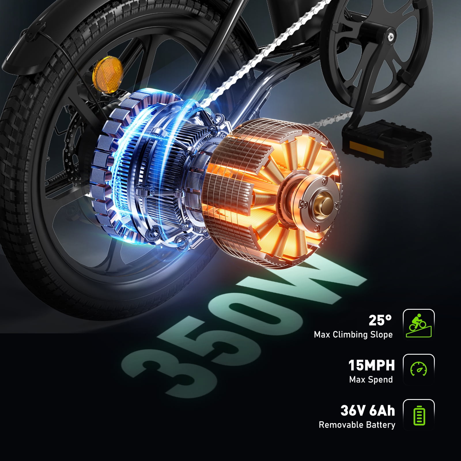 COLORWAY BK35M 16" Foldable Electric Bike for Adults, 350W Lightweight Commuter E-Bike, 37 Miles Range, Quick-Fold Portable Design, Aluminum Frame, UL2849 Certified