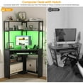 thumbnail image 5 of Homieasy Corner Computer Desk with Power Outlets & LED Light, Corner Desk with Hutch, Triangle Gaming Desk with Keyboard Tray, Corner Table for Home Office, Small Space, Workstation, Black, 5 of 7