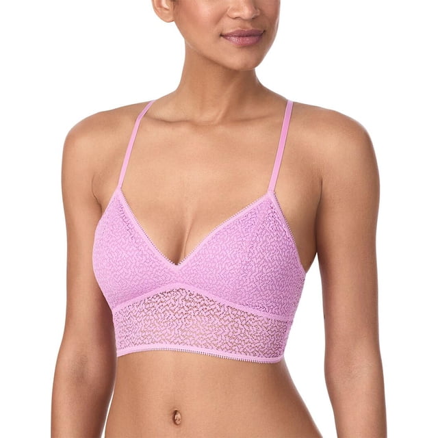 Bralette DKNY de encaje moderno con espalda cruzada, largo, color rosa orquídea