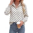 thumbnail image 4 of BTFBM Long Sleeve Blouses for Women, Floral V Neck Button Down Shirts, Smocked Cuffs, Business Casual Summer Outfits, 4 of 10