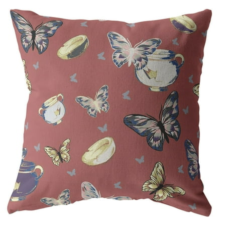 Butterflies and Bowls Indoor/Outdoor Fabric Pillow in Orange 26x26