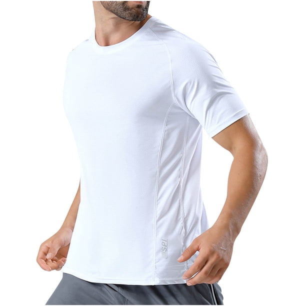 pstuiky camisetas para hombre, Camiseta deportiva transpirable elástica de color liso con mangas cortas y cuello redondo para hombre ropa de hombre xxxxl