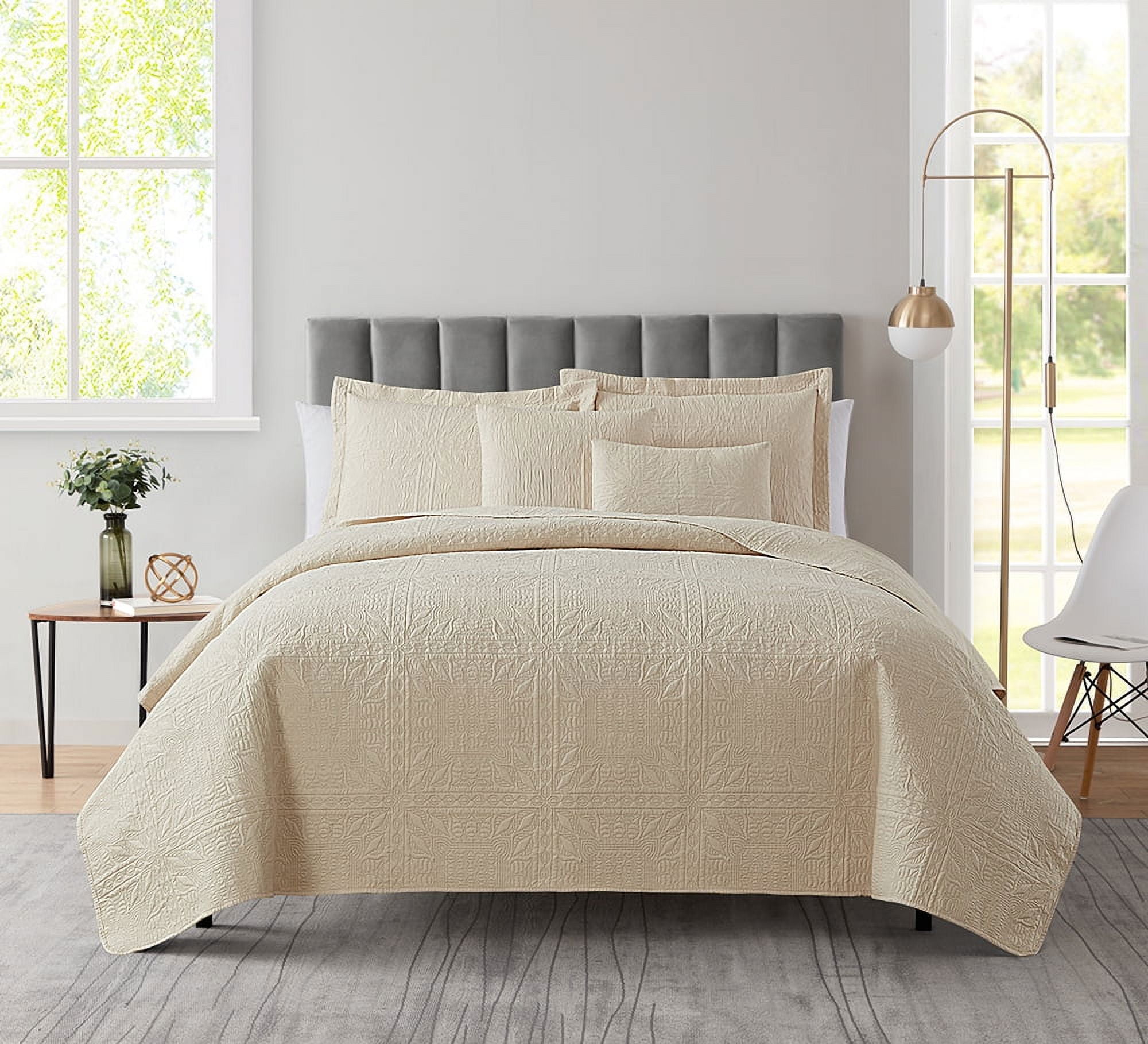 Nestl 4 Piece Quilt Set Twin , Soft Microfiber Lightweight Bedspread Coverlet, Modern Style Ellipse Weave Bed Cover, Beige Cream
