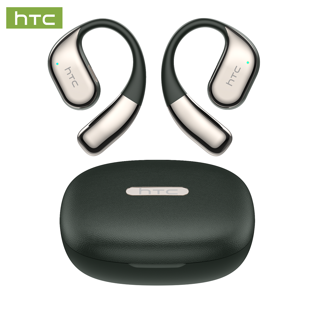 HTC NE39 Wireless Bluetooth 6.0 Open-Ear Earbuds, AI Translator, Noise-Cancelling Headphones, 130+ Languages, 40H Playtime, IPX5 Waterproof, Black+Earbud Case