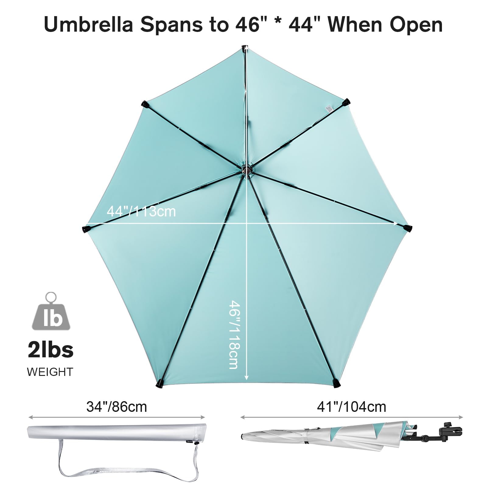 G4Free UPF 50+ Adjustable Chair Umbrella with Universal Clamp, XL UV Protection Sun Shade for Beach, Stroller, Wheelchair, Golf, Patio