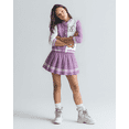 thumbnail image 2 of PureChapter Girls Clothes Cartoon Bear Letter Print Color Block Varsity Jacket & Striped Pleated Skirt 2 Piece Outfits for 7-14, 2 of 5