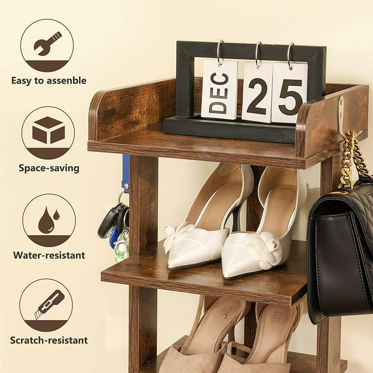 Flydem Shoe Rack,Vertical Shoe Rack,Entryway Wooden Shoes Racks, Modern Shoe Rack Organizer, Space Saving Shoes Storage (Dark Brown) (Style 1)