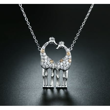 - Rhodium Plated & Crystal Giraffe Couple Necklace Made with Swarovski Elements