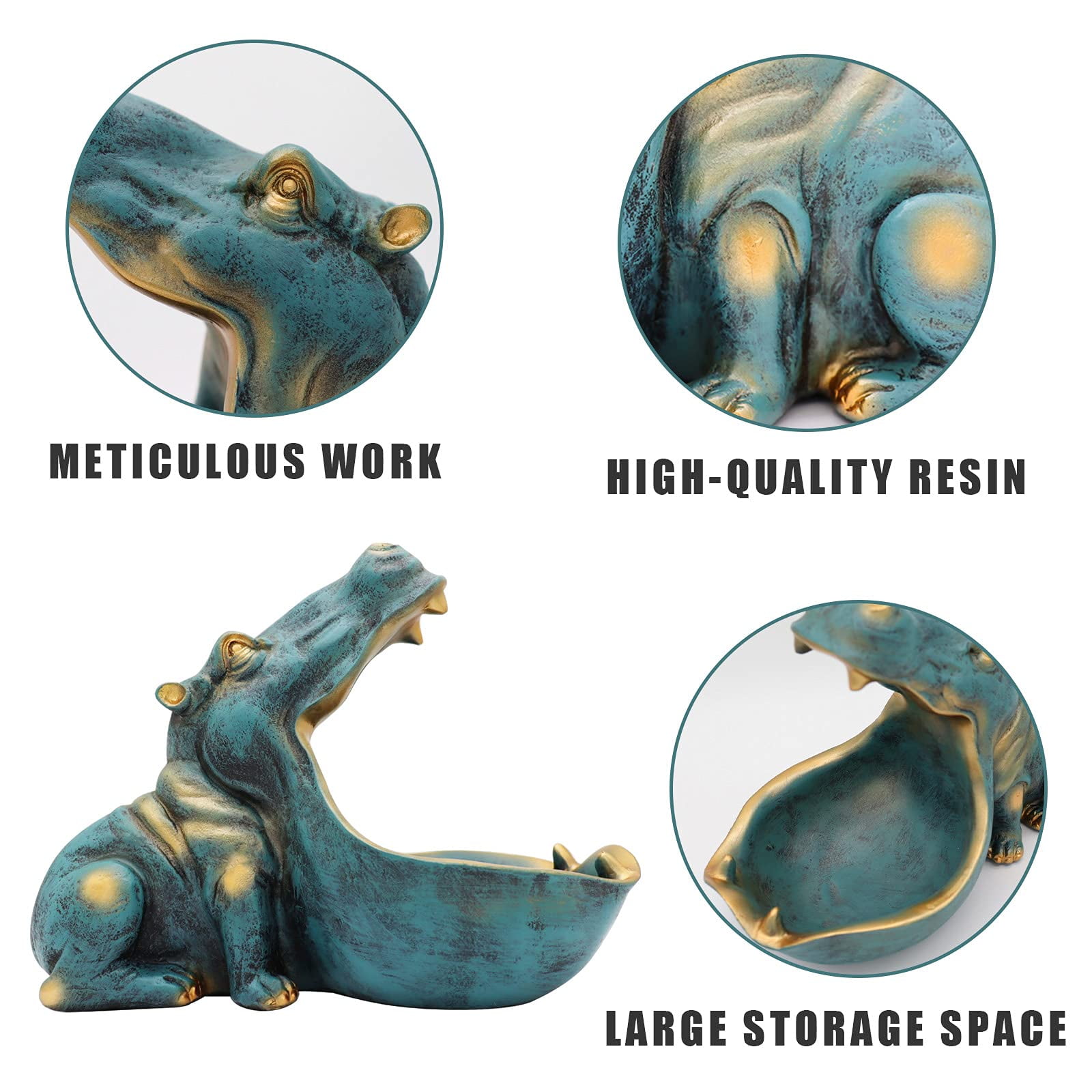 Hippo Statue, Large Hippopotamus Figurine Home Sculpture with Resin, Hippo Candy Jar, Candy Dish Bowl for Office Desk, Key Bowl for Entryway Table, Container Storage Art Decor Box (Dark Blue) image 2