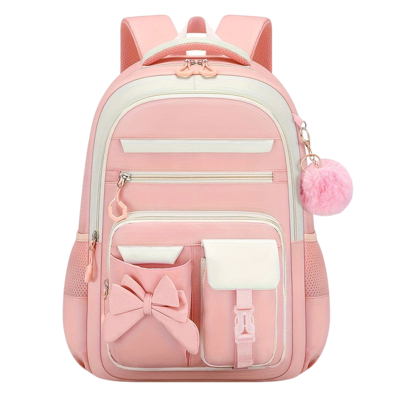 Cute Office Backpack for Teen Women Kawaii Waterproof Large Capacity Bookbag for Elementary Middle Office Preppy Aesthetic Book Bag with Cute Accessories for Ages 6-8 8-10 10-12 (Pink)