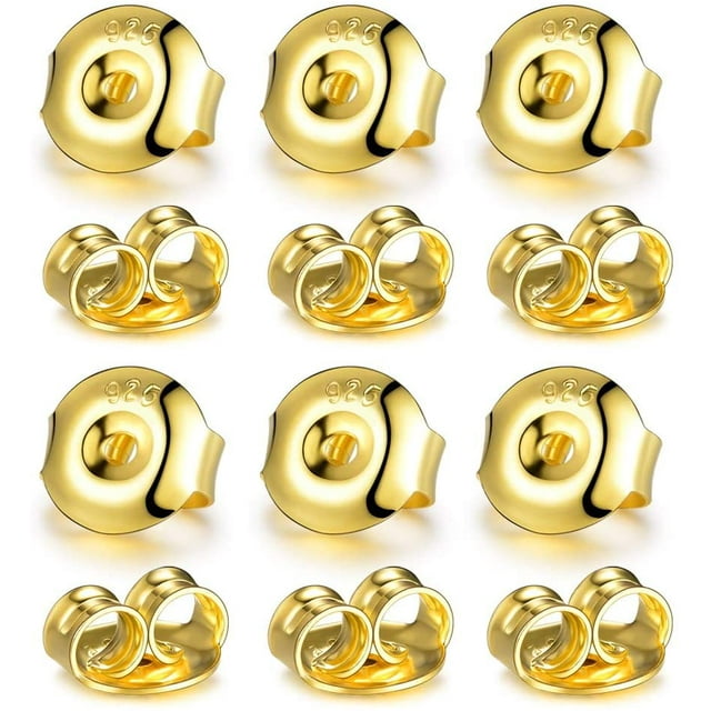 6 Pair 18K Yellow Gold Plated Earring Backs Replacements, Hypoallergenic