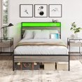 thumbnail image 2 of BELLEZE FULL SIZE Sturdy Metal Bed Frame with 2-Tier Storage Headboard, Remote Control LED Light and Charging Station, No Box Spring Needed, Noise Free - Brent, 2 of 7