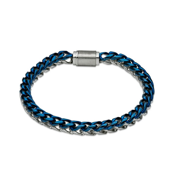 Metro Jewelry Two Tone Blue Ion Plated Stainless Steel 6 MM Foxtail Chain Bracelet