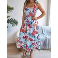 thumbnail image 5 of Women'S Summer Dresses 2025 Casual Spaghetti Strap Ruffled Pleated Flowy Floral Print Maxi Dress Blue XXL, 5 of 8