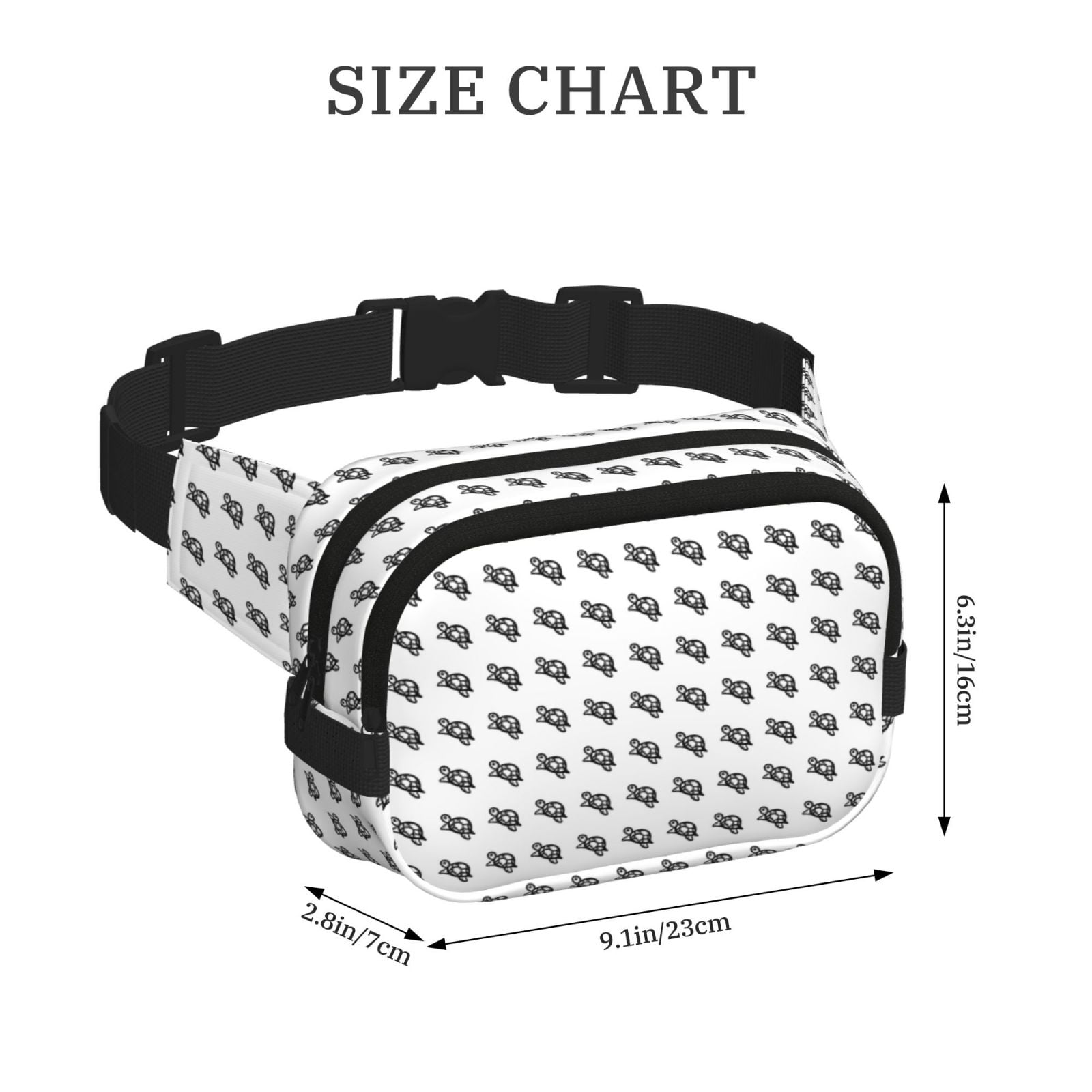 Picia SeTurtle27 Print Square Double-Layer Waist Bag Mini Adjustable Waist Belt Bag Exercise Running Travel Hiking