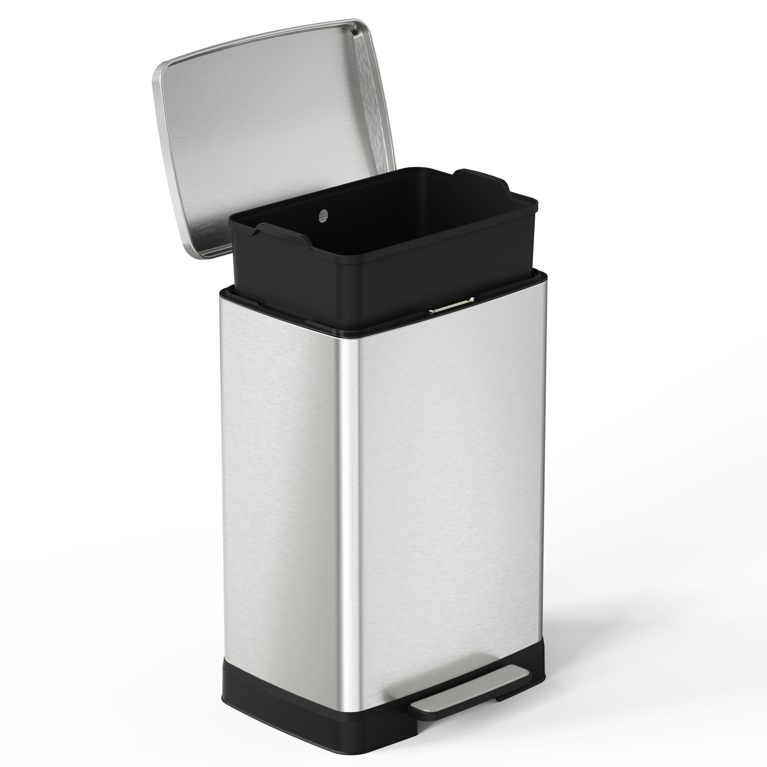 17 Gallons Pedal Trash Can with Soft Close Lid, Removable Inner Bucket & Detachable Wheels, Odor Control Slot for Kitchen Home, Brushed Nickel