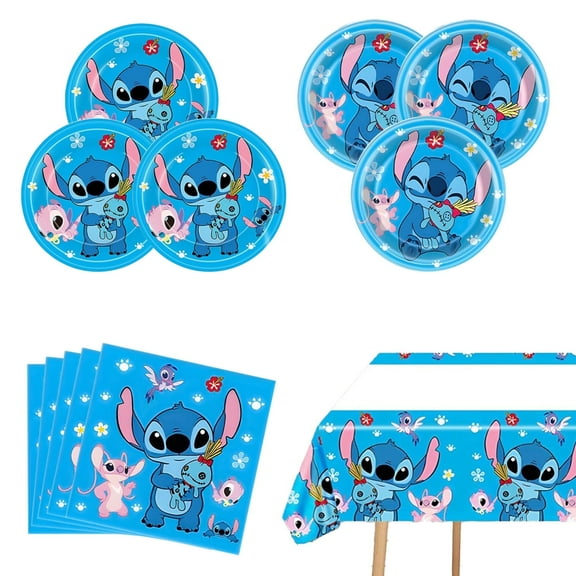 Blue Stitch Tableware Sets, Birthday Party Supplies Paper Plates and Napkins Set - 20 Plates, 20 Napkins & 1 Tablecover for Party Supplies. Ideal for Kids’ parties