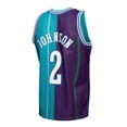 thumbnail image 3 of Men's Mitchell & Ness Larry Johnson Teal/Purple Charlotte Hornets Hardwood Classics 1992/93 Split Swingman Jersey, 3 of 4