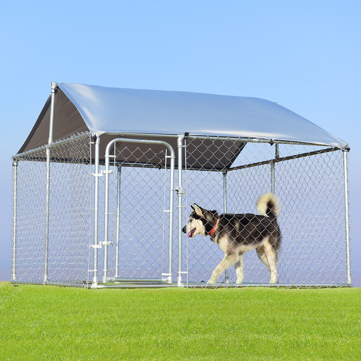 Gymax Large Pet Dog Run House Kennel Shade Cage 7.5 X7.5 Roof Cover Backyard Playpen Dog Kennel Cover