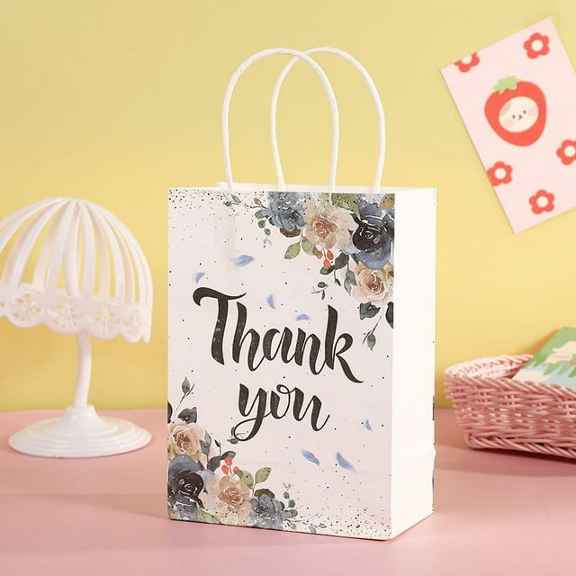 Zhuge 12 bolsas de regalo de papel kraft con asas, bolsas de flores de agradecimiento con papel de seda, bolsas de regalo de papel kraft (J)