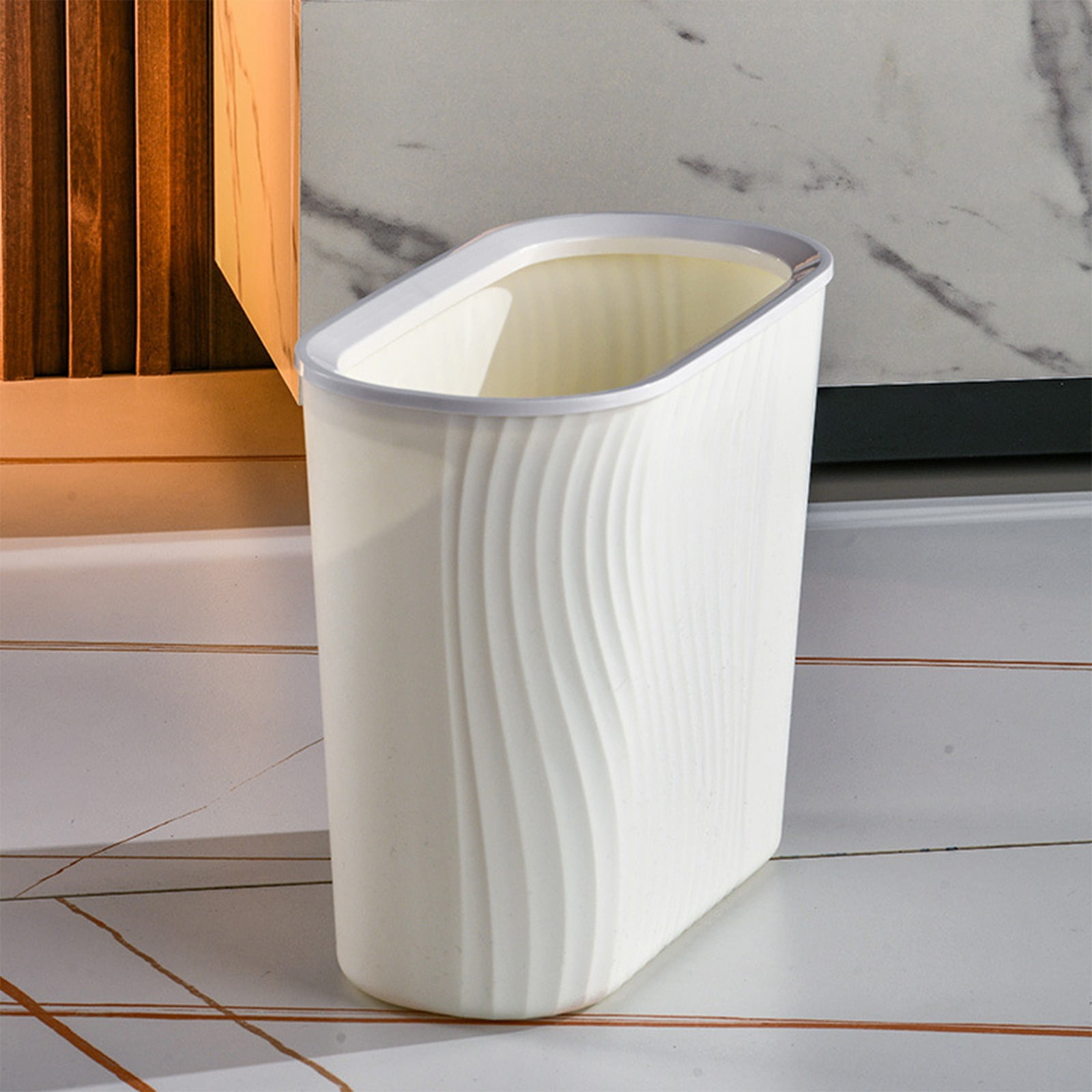Cagogo Wastebasket, Plastic Trash Can, Striped Seamless Design for Home Kitchen Bathroom, Blue Gray White Small Garbage Bin for Office Garage Dorm