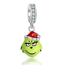 925 Sterling Silver Chamrs Christmas Green Monster Dangle Charm For Bracelets & Necklaces