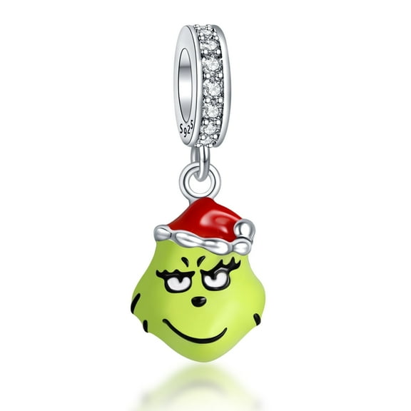 925 Sterling Silver Chamrs Christmas Green Monster Dangle Charm For Bracelets & Necklaces