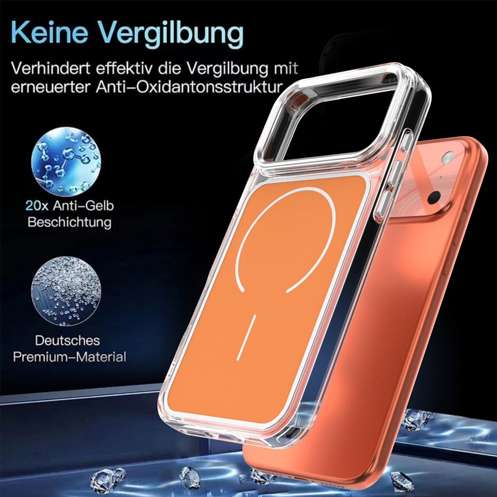 Transparent Magnetic Cases with IC Chip for iPhone 17 Pro Max - Orange