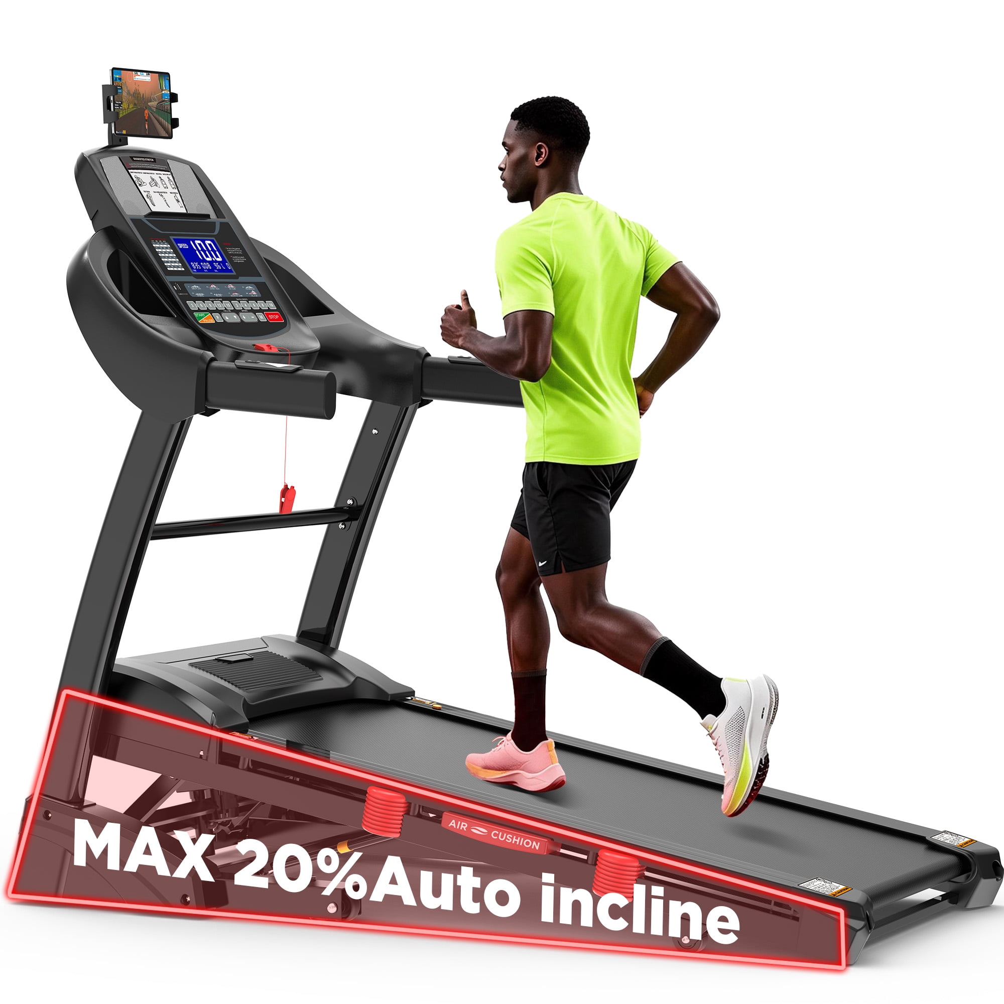 12MPH Treadmills for Home, Folding Treadmill with 20 Levels Auto Incline, 5HP Brushless Motor, 400 LBS Weight Capacity, Bluetooth App Control, Pre-Assembled Electric Auto Incline Treadmil