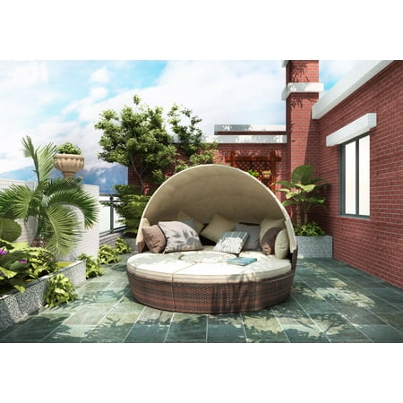 Patio Furniture Set Round Daybed, Outdoor Round Patio Cushions