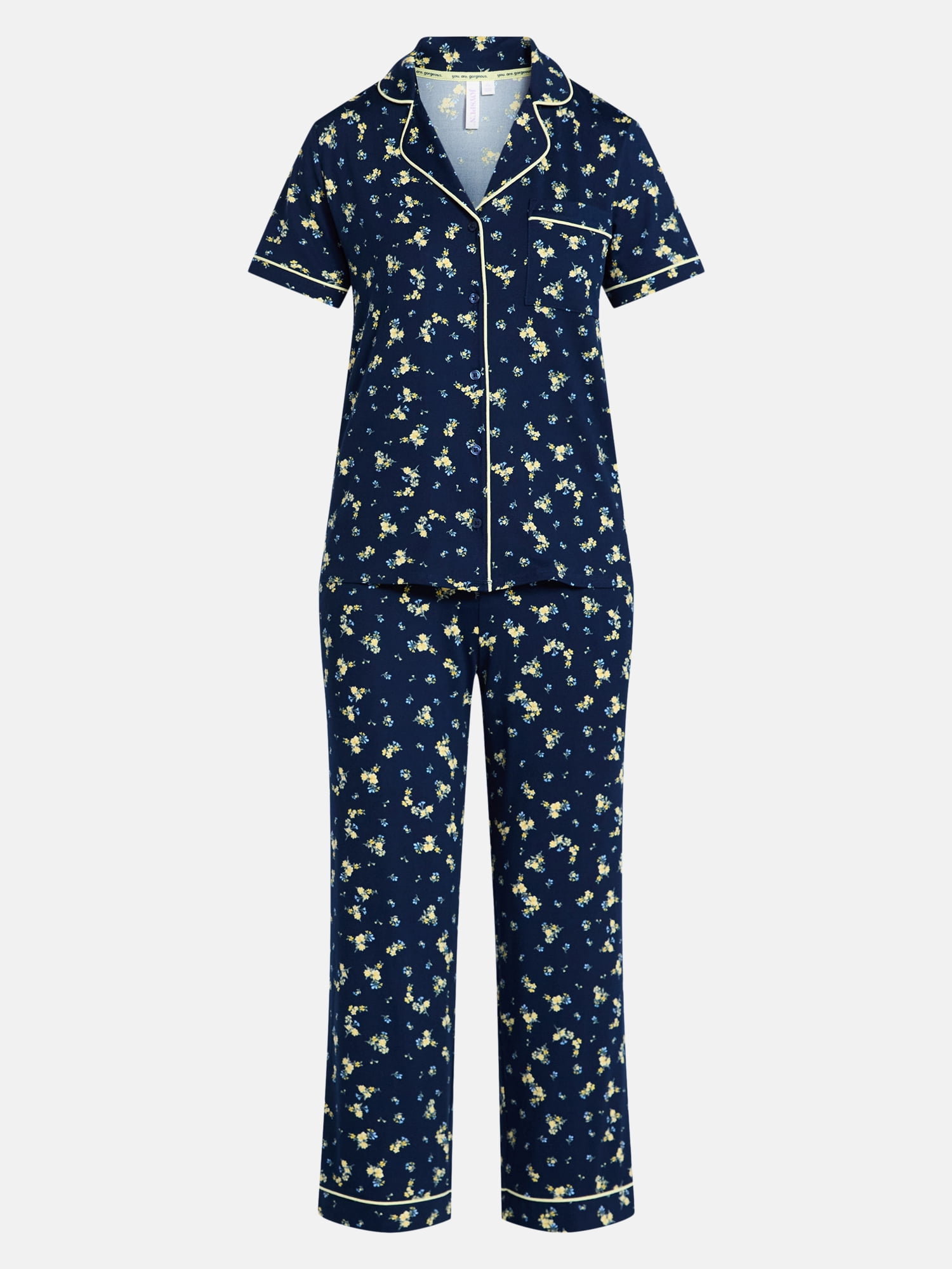 Joyspun Women's Dreamy Soft Collection Notch Collar Top and Capri Pants Pajama Set, 2-Piece, Sizes XS-3X